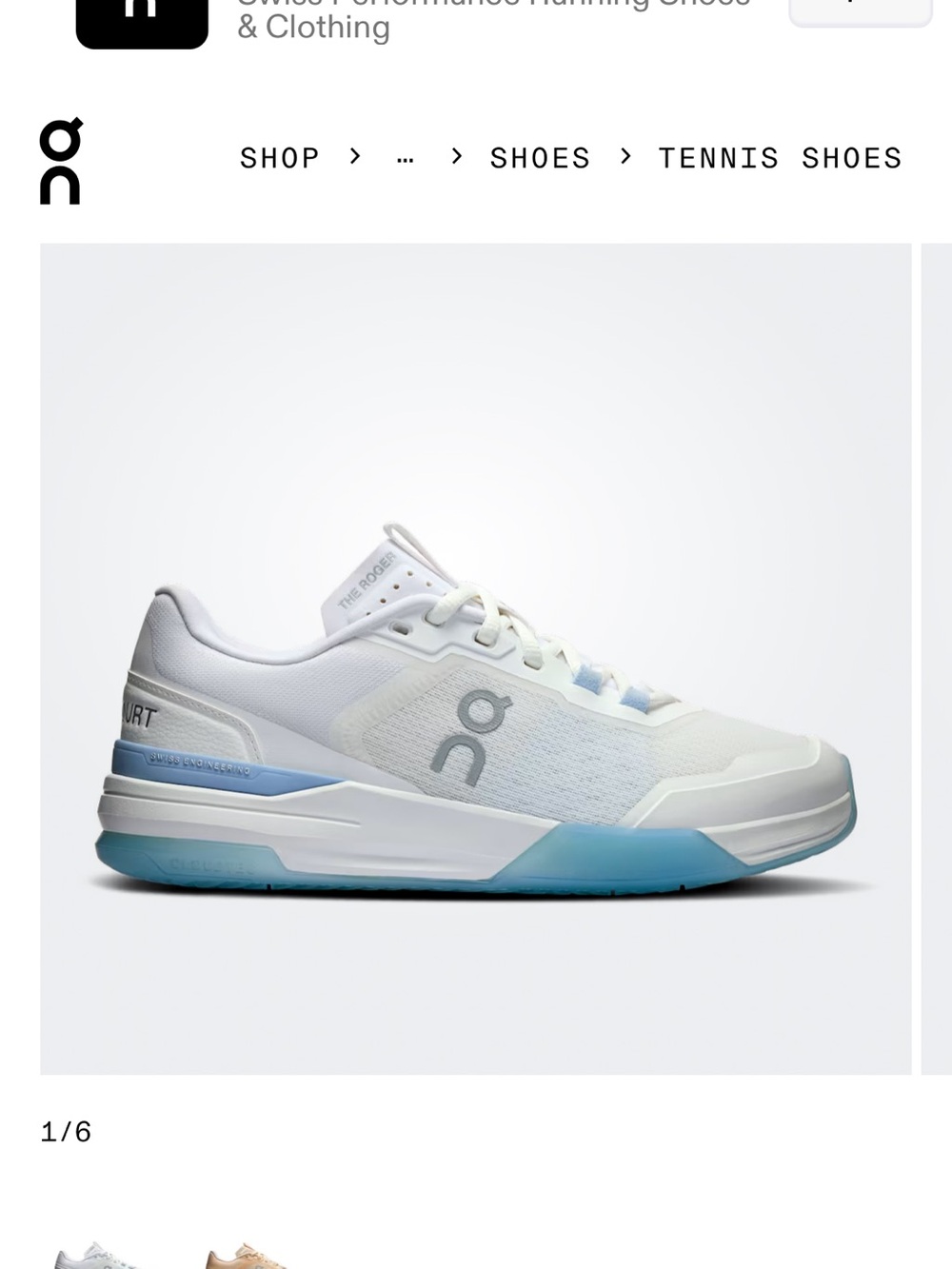 On Running Court shoe in White and Teal-Blue